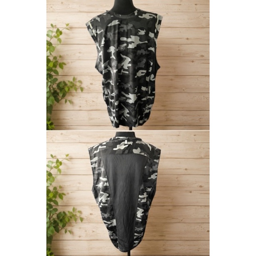 Ideology Mens Camo Performance Sleeveless Shirt Grey Black Mesh Back XL